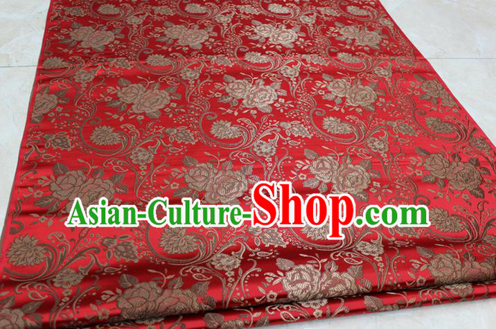 Chinese Traditional Royal Palace Rose Pattern Red Brocade Mongolian Robe Fabric, Chinese Ancient Costume Satin Hanfu Tang Suit Material