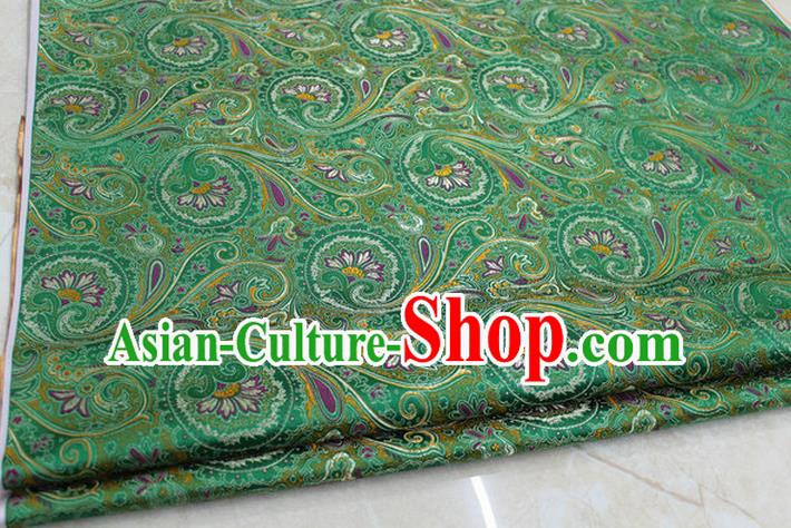 Chinese Traditional Ancient Costume Palace Pteris Pattern Mongolian Robe Green Brocade Tang Suit Fabric Hanfu Material