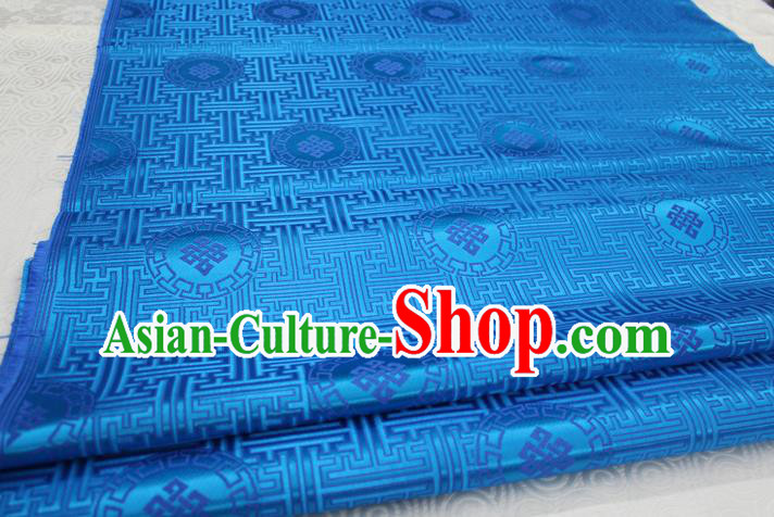 Chinese Traditional Ancient Costume Palace Pattern Mongolian Robe Blue Brocade Tang Suit Fabric Hanfu Material