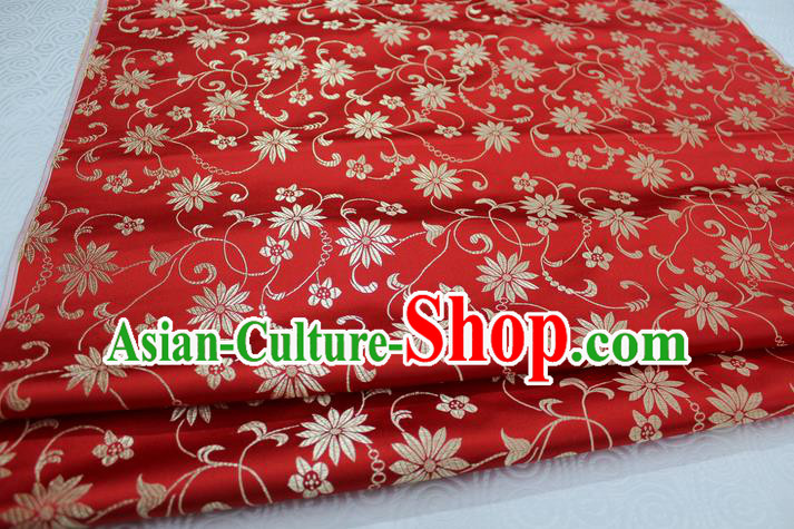 Chinese Traditional Ancient Costume Palace Lotus Flowers Pattern Cheongsam Red Brocade Tang Suit Fabric Hanfu Material