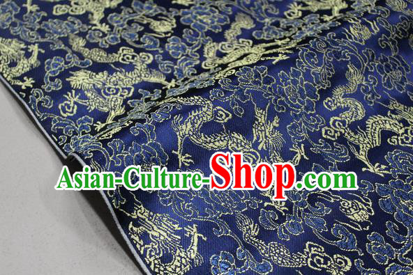 Chinese Traditional Ancient Costume Palace Dragons Pattern Mongolian Robe Deep Blue Brocade Tang Suit Fabric Hanfu Material