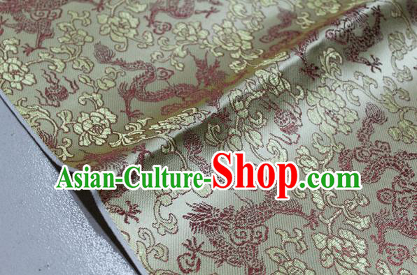 Chinese Traditional Ancient Costume Palace Dragons Pattern Mongolian Robe Light Golden Brocade Tang Suit Fabric Hanfu Material