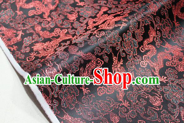 Chinese Traditional Ancient Costume Palace Dragons Pattern Mongolian Robe Black Brocade Tang Suit Fabric Hanfu Material