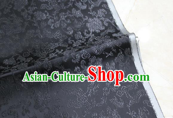 Chinese Traditional Ancient Costume Palace Dragons Pattern Mongolian Robe Black Brocade Tang Suit Fabric Hanfu Material