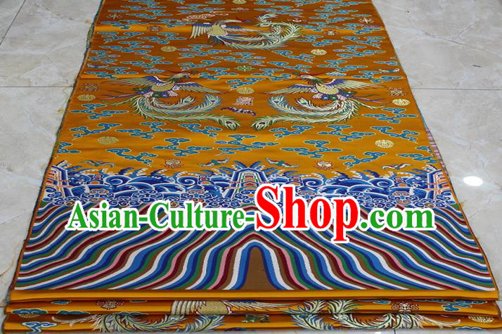 Chinese Traditional Ancient Costume Palace Phoenix Pattern Mongolian Robe Golden Brocade Tang Suit Fabric Hanfu Material