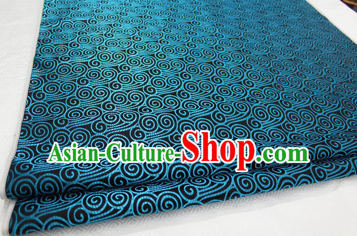 Chinese Traditional Palace Blue Auspicious Clouds Pattern Tang Suit Mongolian Robe Black Brocade Fabric, Chinese Ancient Costume Hanfu Material