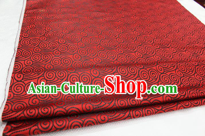 Chinese Traditional Palace Black Auspicious Clouds Pattern Tang Suit Mongolian Robe Red Brocade Fabric, Chinese Ancient Costume Hanfu Material