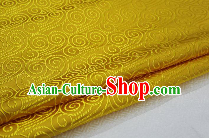 Chinese Traditional Palace Auspicious Clouds Pattern Tang Suit Mongolian Robe Yellow Brocade Fabric, Chinese Ancient Costume Hanfu Material