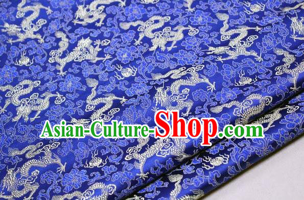Chinese Traditional Palace Dragons Pattern Cheongsam Royalblue Brocade Fabric, Chinese Ancient Costume Tang Suit Hanfu Satin Material