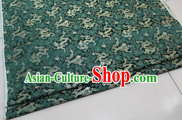 Chinese Traditional Palace Dragons Pattern Cheongsam Atrovirens Brocade Fabric, Chinese Ancient Costume Tang Suit Hanfu Satin Material