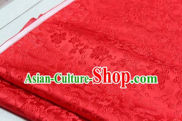 Chinese Traditional Palace Dragons Pattern Cheongsam Red Brocade Fabric, Chinese Ancient Costume Tang Suit Hanfu Satin Material