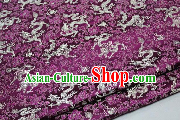 Chinese Traditional Palace Golden Dragons Pattern Cheongsam Purple Brocade Fabric, Chinese Ancient Costume Tang Suit Hanfu Satin Material