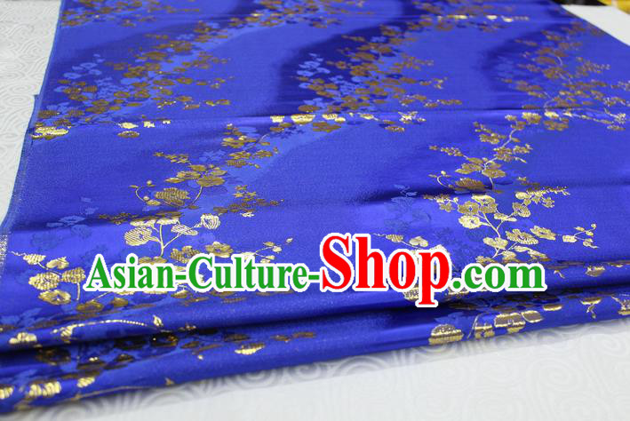 Chinese Traditional Palace Wintersweet Pattern Cheongsam Blue Brocade Fabric, Chinese Ancient Costume Tang Suit Hanfu Satin Material