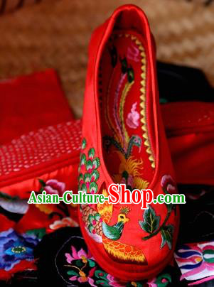 Traditional Chinese Ancient Princess Red Cloth Shoes Embroidered Shoes, China Handmade Embroidery Peony Hanfu Shoes for Women