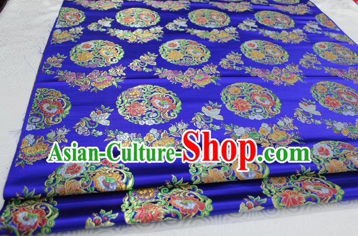 Chinese Traditional Ancient Costume Palace Round Peony Pattern Mongolian Robe Royalblue Nanjing Brocade Tang Suit Fabric Hanfu Material