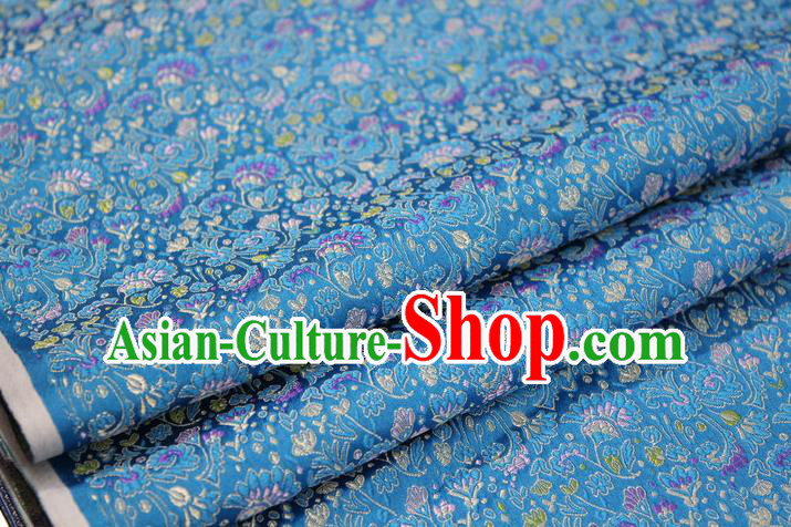 Chinese Traditional Ancient Costume Palace Cockscomb Pattern Mongolian Robe Cheongsam Blue Brocade Tang Suit Fabric Hanfu Material
