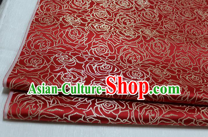 Chinese Traditional Ancient Costume Palace Rose Pattern Cheongsam Red Brocade Tang Suit Fabric Hanfu Material