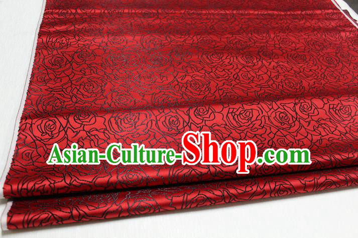 Chinese Traditional Ancient Costume Palace Rose Pattern Cheongsam Dark Red Brocade Tang Suit Fabric Hanfu Material