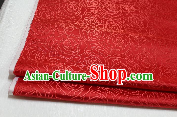 Chinese Traditional Ancient Costume Palace Rose Pattern Cheongsam Red Brocade Tang Suit Fabric Hanfu Material