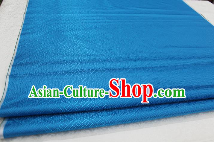 Chinese Traditional Ancient Costume Palace Pattern Mongolian Robe Blue Brocade Tang Suit Fabric Hanfu Material