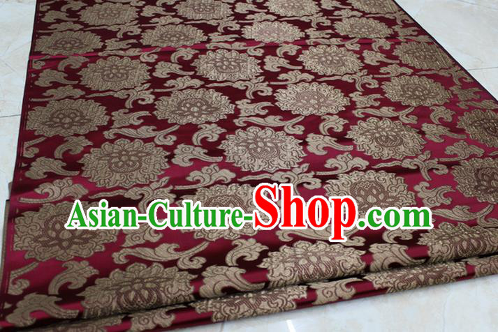 Chinese Traditional Ancient Costume Palace Lotus Pattern Mongolian Robe Wine Red Brocade Tang Suit Fabric Hanfu Material