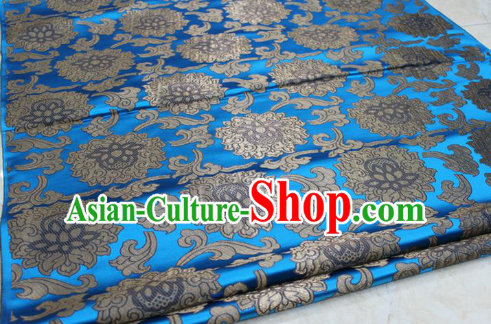 Chinese Traditional Ancient Costume Palace Lotus Pattern Mongolian Robe Blue Brocade Tang Suit Fabric Hanfu Material