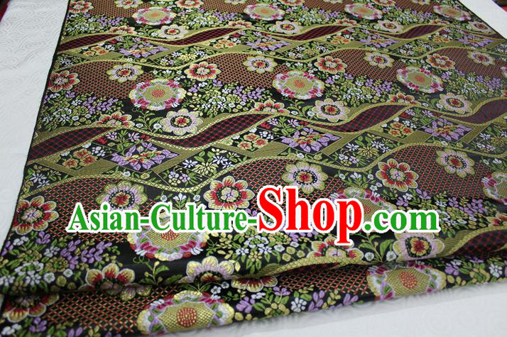 Chinese Traditional Ancient Costume Palace Flowers Pattern Mongolian Robe Kimono Black Brocade Tang Suit Fabric Hanfu Material