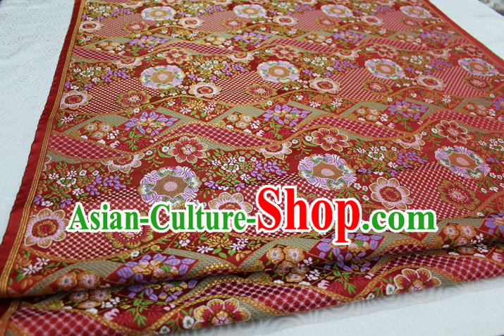 Chinese Traditional Ancient Costume Palace Flowers Pattern Mongolian Robe Kimono Red Brocade Tang Suit Fabric Hanfu Material