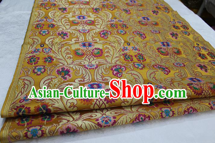 Chinese Traditional Ancient Costume Palace Flower Pattern Xiuhe Suit Golden Nanjing Brocade Cheongsam Satin Fabric Hanfu Material