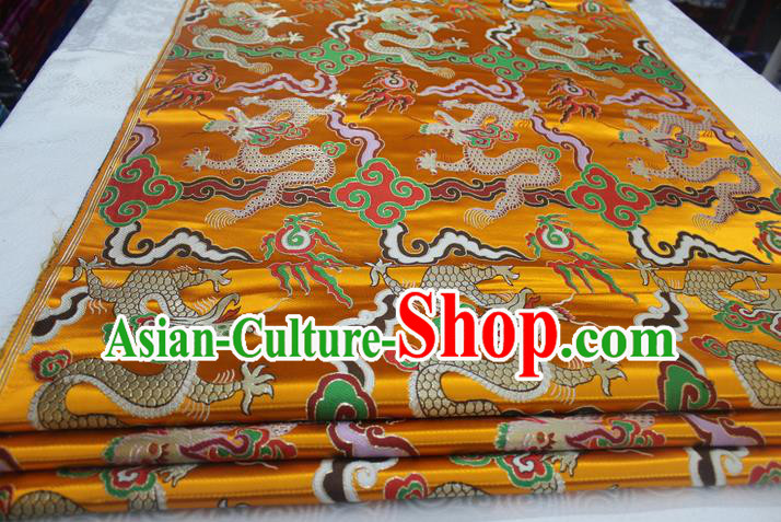 Chinese Traditional Ancient Costume Palace Dragons Pattern Mongolian Robe Golden Nanjing Brocade Cheongsam Satin Fabric Hanfu Material