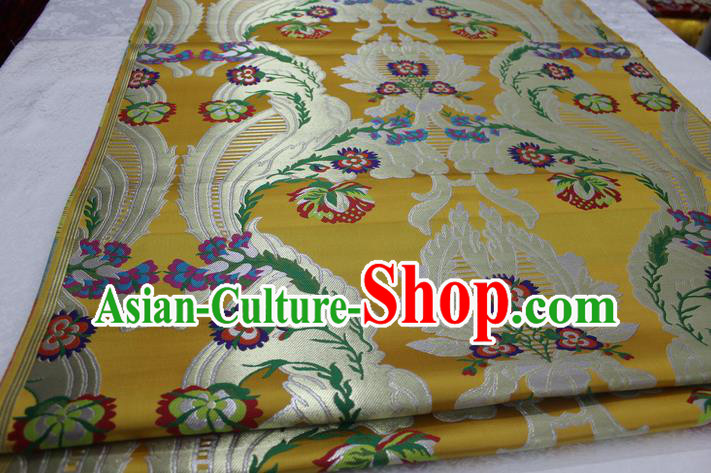 Chinese Traditional Ancient Costume Palace Pattern Mongolian Robe Yellow Nanjing Brocade Cheongsam Satin Fabric Hanfu Material