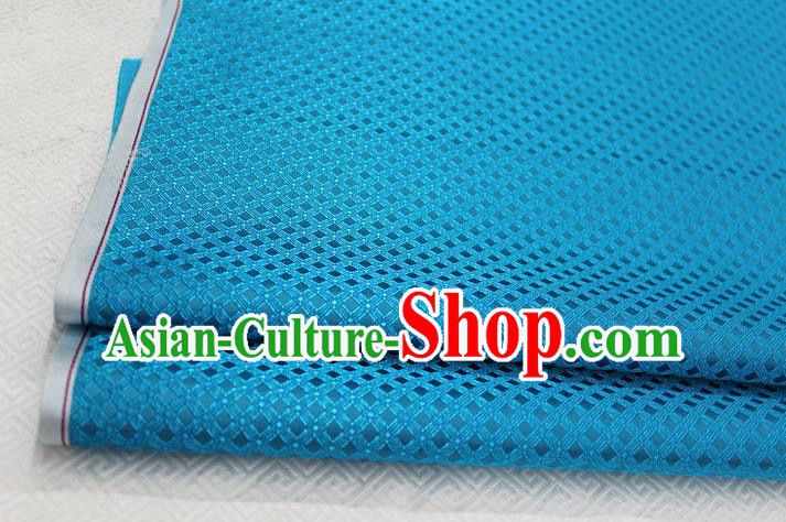 Chinese Traditional Ancient Costume Palace Pattern Blue Brocade Cheongsam Satin Mongolian Robe Fabric Hanfu Material