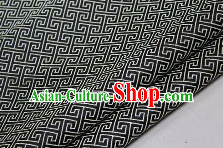 Chinese Traditional Ancient Costume Palace Back Pattern Black Brocade Cheongsam Satin Mongolian Robe Fabric Hanfu Material