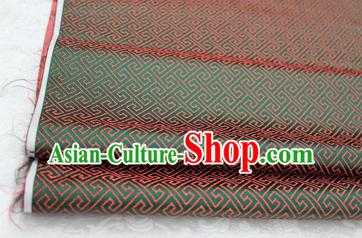 Chinese Traditional Ancient Costume Palace Red Back Pattern Green Brocade Cheongsam Satin Mongolian Robe Fabric Hanfu Material