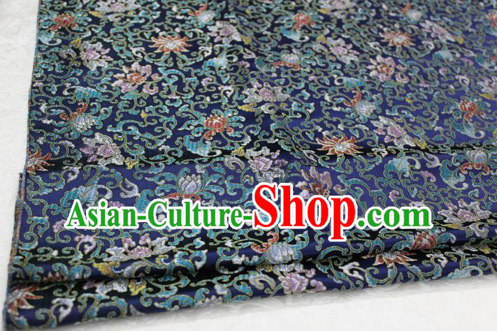 Chinese Traditional Ancient Costume Palace Pattern Deep Blue Nanjing Brocade Cheongsam Satin Mongolian Robe Fabric Hanfu Material