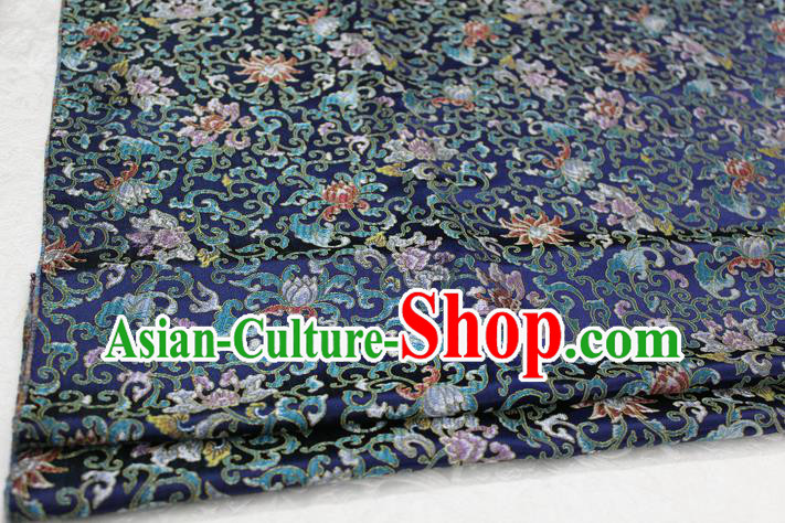 Chinese Traditional Ancient Costume Palace Pattern Deep Blue Nanjing Brocade Cheongsam Satin Mongolian Robe Fabric Hanfu Material