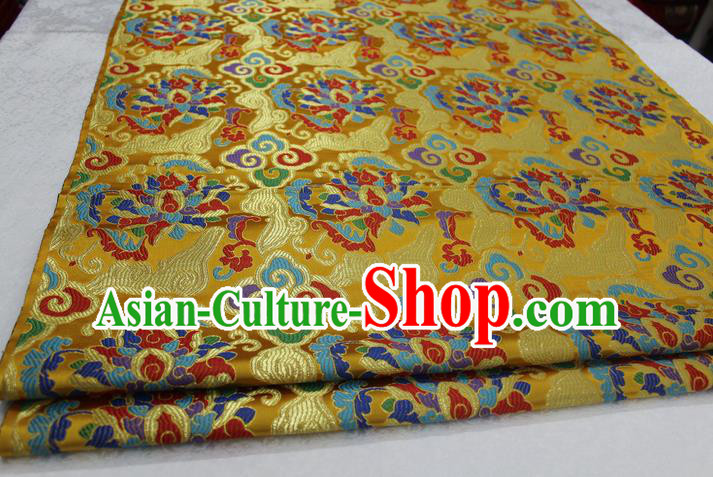 Chinese Traditional Ancient Costume Palace Auspicious Clouds Pattern Golden Nanjing Brocade Cheongsam Satin Mongolian Robe Fabric Hanfu Material