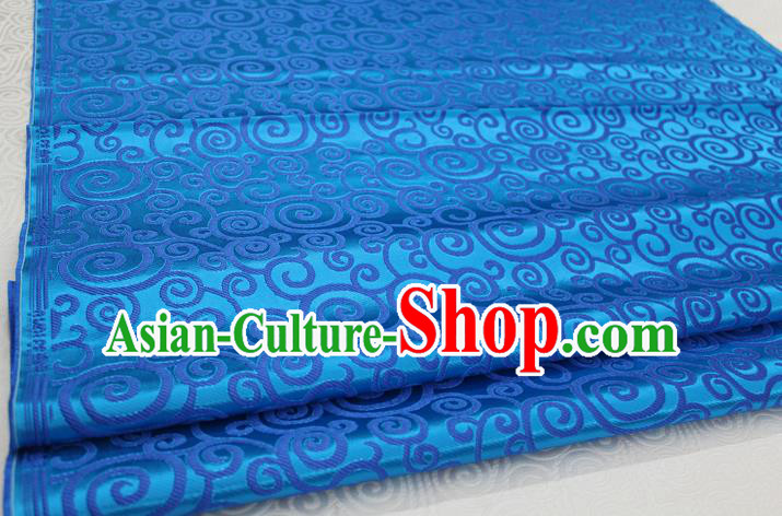 Chinese Traditional Ancient Costume Palace Clouds Pattern Blue Brocade Cheongsam Satin Mongolian Robe Fabric Hanfu Material