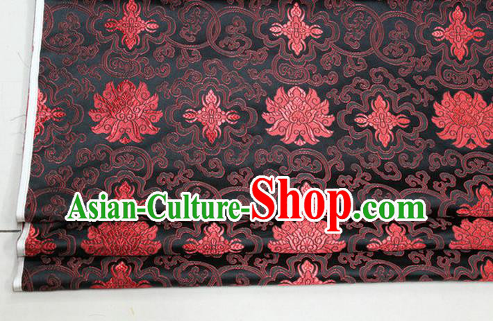 Chinese Traditional Ancient Costume Palace Red Lotus Pattern Mongolian Robe Cheongsam Black Brocade Tang Suit Fabric Hanfu Material