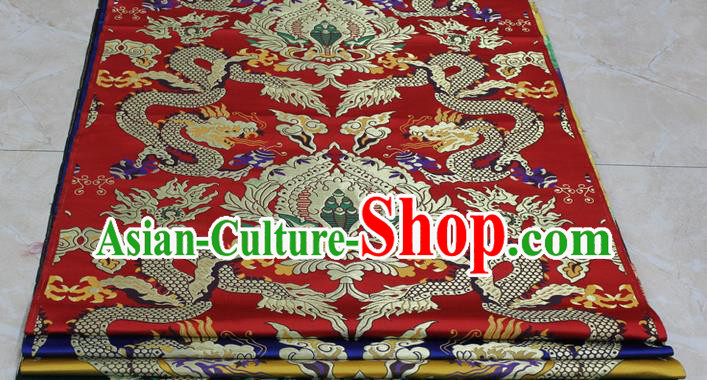 Chinese Traditional Ancient Costume Palace Dragons Pattern Mandarin Jacket Tibetan Robe Red Brocade Tang Suit Fabric Hanfu Material