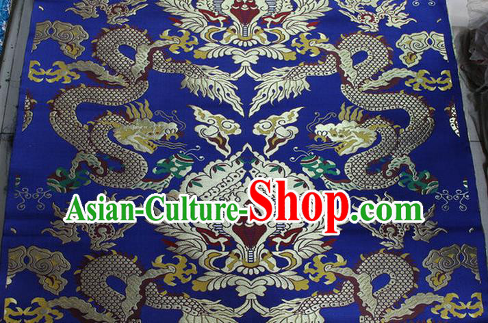 Chinese Traditional Ancient Costume Palace Dragons Pattern Mandarin Jacket Tibetan Robe Royalblue Brocade Tang Suit Fabric Hanfu Material