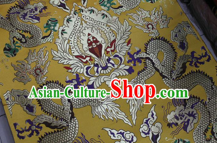Chinese Traditional Ancient Costume Palace Dragons Pattern Mandarin Jacket Tibetan Robe Yellow Brocade Tang Suit Fabric Hanfu Material