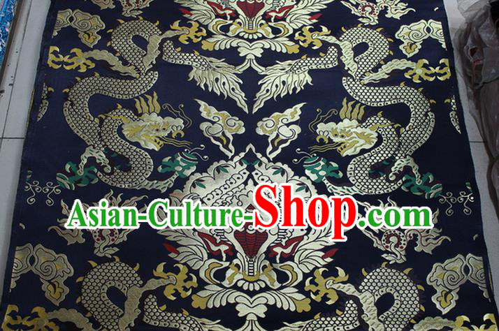 Chinese Traditional Ancient Costume Palace Dragons Pattern Mandarin Jacket Tibetan Robe Navy Brocade Tang Suit Fabric Hanfu Material