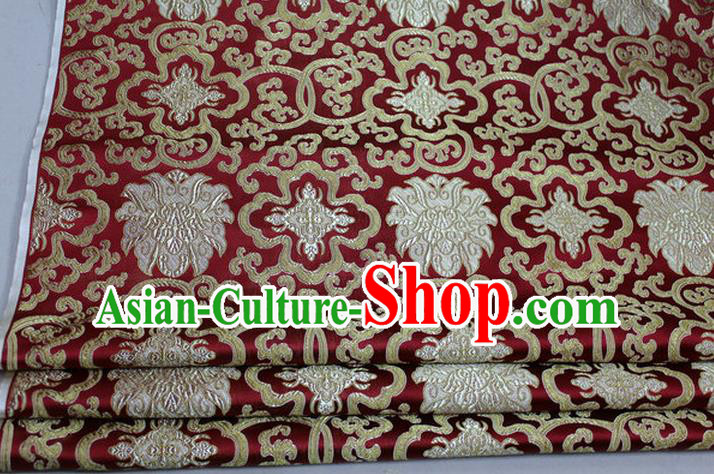 Chinese Traditional Ancient Costume Palace Pattern Mongolian Robe Cheongsam Wine Red Brocade Tang Suit Fabric Hanfu Material