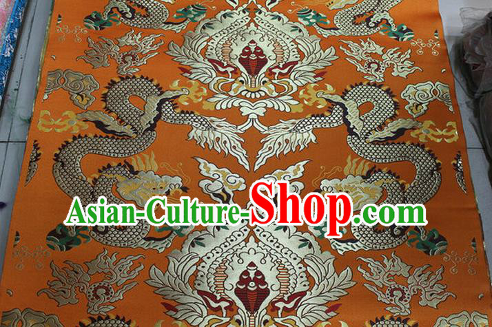 Chinese Traditional Ancient Costume Palace Dragons Pattern Mandarin Jacket Tibetan Robe Orange Brocade Tang Suit Fabric Hanfu Material