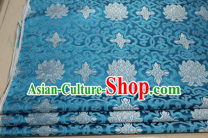 Chinese Traditional Ancient Costume Palace Lotus Pattern Mongolian Robe Cheongsam Blue Brocade Tang Suit Fabric Hanfu Material