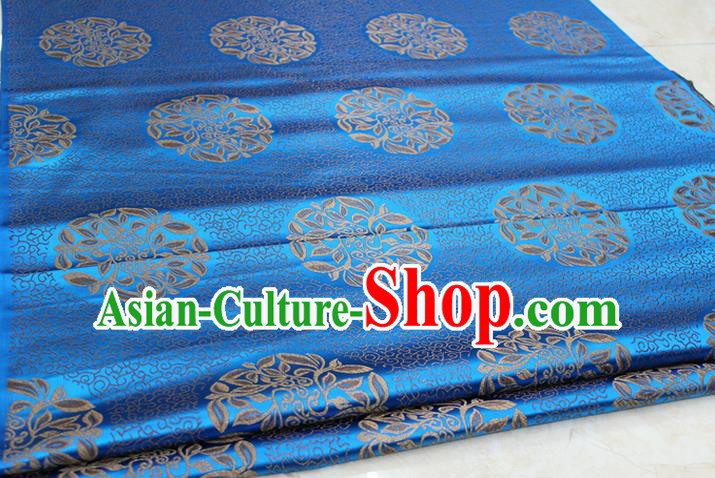Chinese Traditional Ancient Costume Palace Pattern Cheongsam Tibetan Robe Light Blue Brocade Tang Suit Satin Fabric Hanfu Material