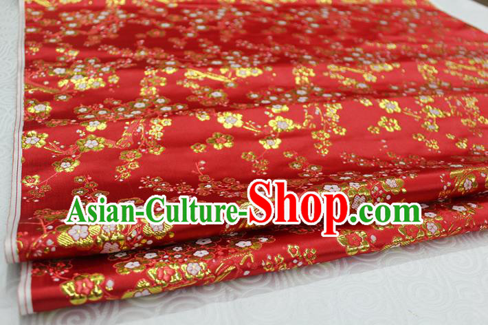 Chinese Traditional Ancient Costume Palace Wintersweet Pattern Cheongsam Red Brocade Tang Suit Satin Fabric Hanfu Material