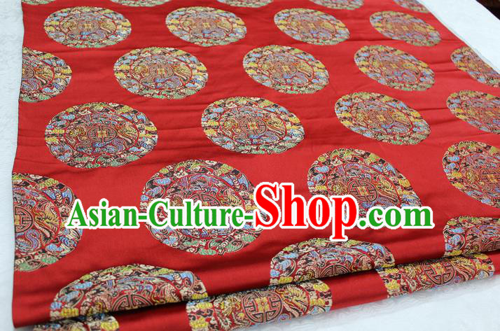 Chinese Traditional Ancient Costume Palace Round Dragons Pattern Mongolian Robe Cheongsam Red Brocade Tang Suit Fabric Hanfu Material