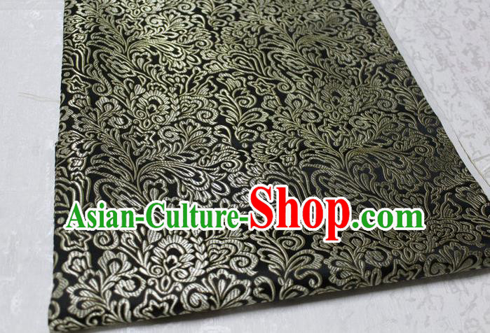 Chinese Traditional Ancient Costume Palace Phoenix Flower Pattern Tang Suit Brocade Cheongsam Black Satin Fabric Hanfu Material